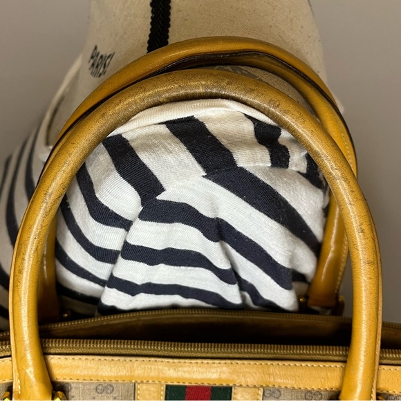 Gucci Vintage Micro GG Sherry Line Boston Bag - Rare Mustard Trim- Crest Charm- - Picture 15 of 15